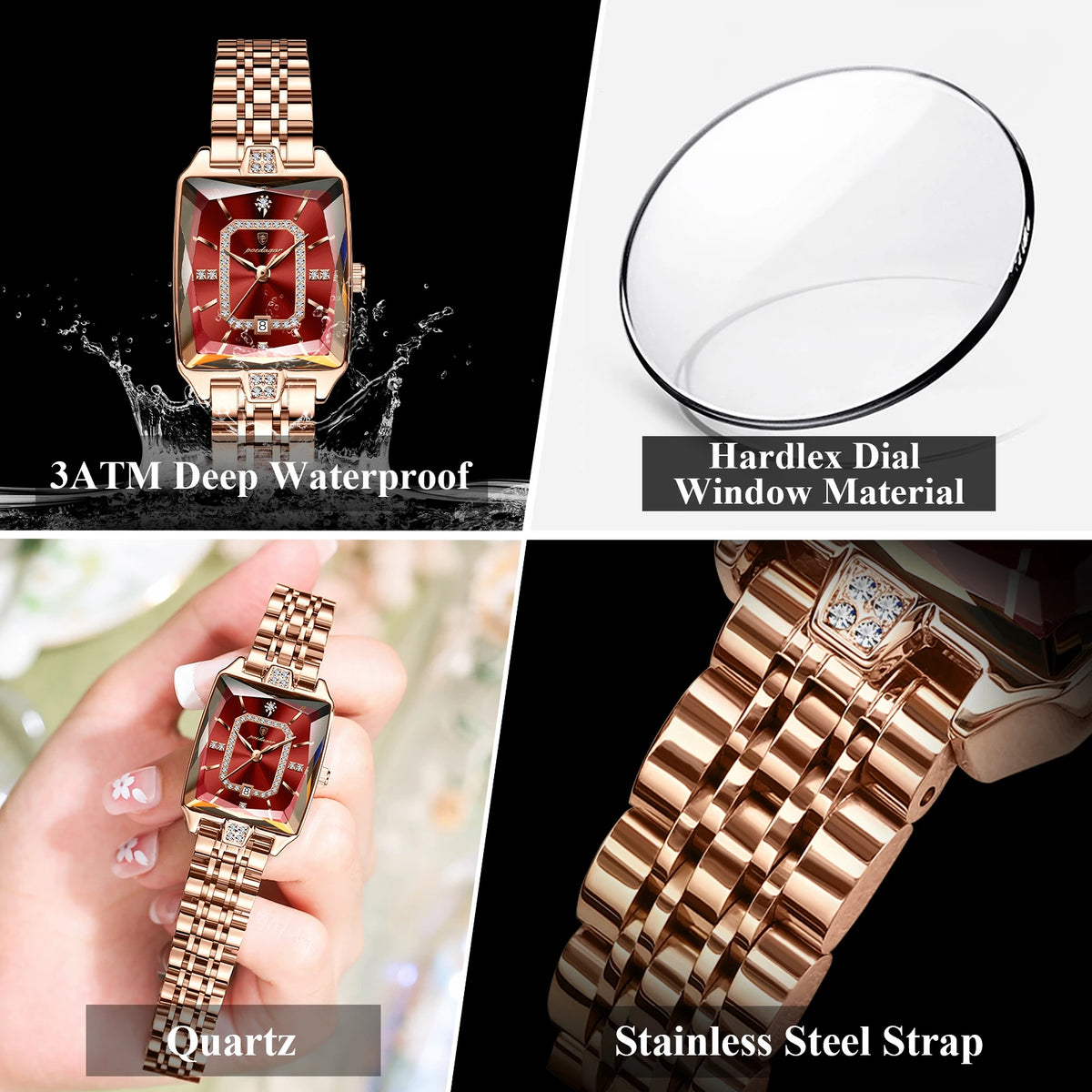 Poedagar 785 Elegant Ladies Watch Waterproof Date Women Watches Stainless Steel Rectangle Quartz Watches