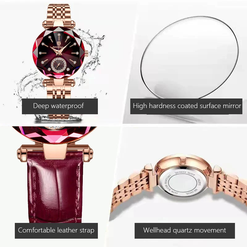 Poedagar Watch Women Diamond Luxury Watches Vintage Leather Quartz Ladies Wristwatch Waterproof Watch for Womens Wrist