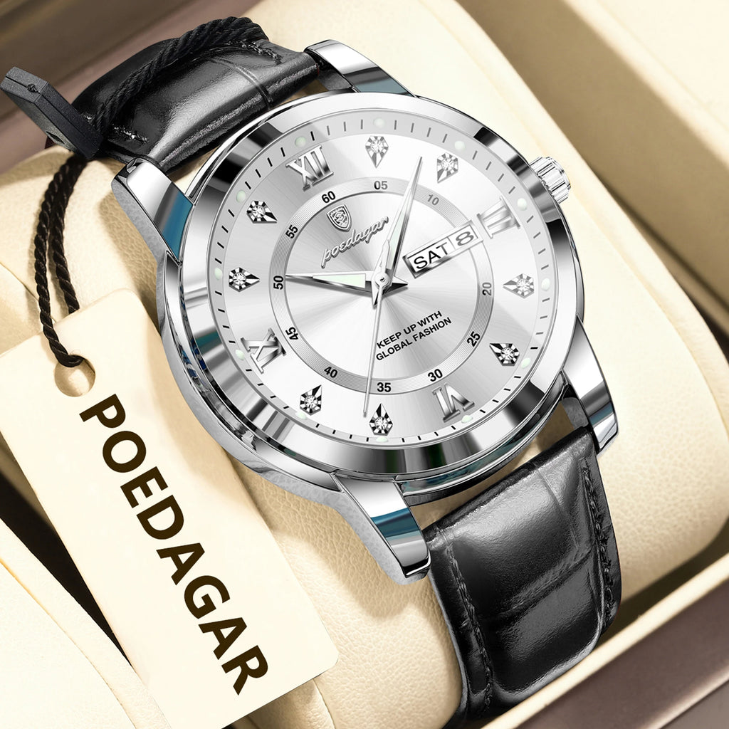 Poedagar 936 Luxury Men's Watch High Quality Leather Strap Montre Homme Wrist Watch Waterproof Luminous Quartz Watches for Men