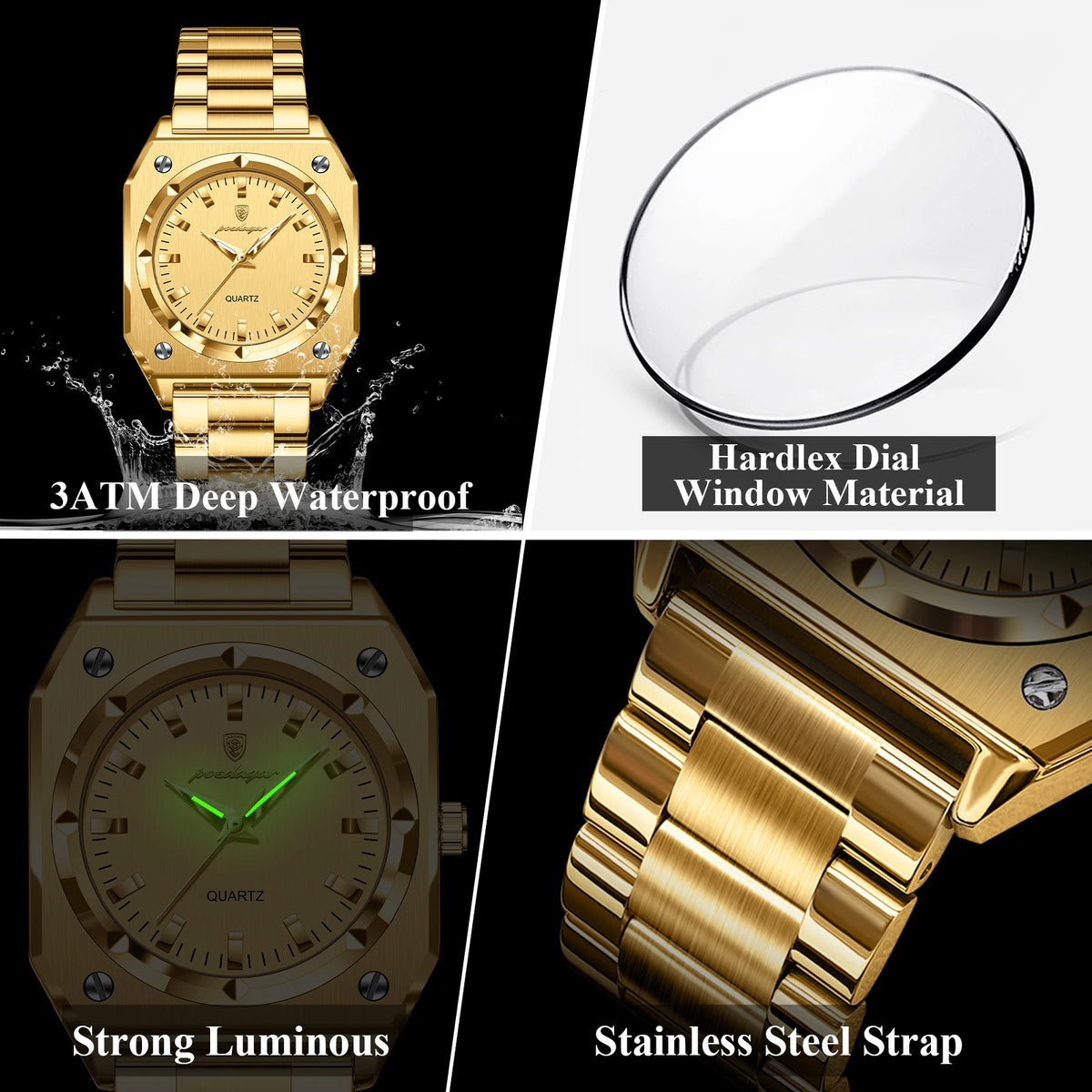 Poedagar 788 Gold Luxury Women Watch Waterproof Luminous Stainless Steel Women's Quartz Watches