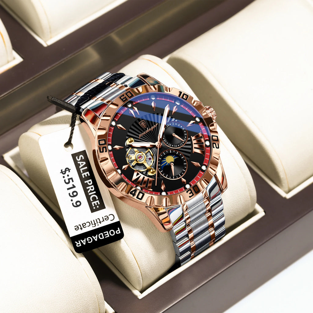 Poedagar 1415 Original Stainless Steel Band Men Montre 3 ATM Waterproof Automatic Mechanical Watch for Men