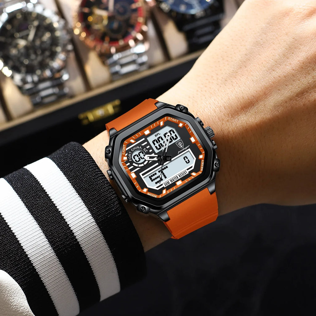 Poedagar 993 Men Digital Watch Silicone Strap Chronograph Waterproof Quartz Watches Sports Dual Display Luminous Reloj Hombre