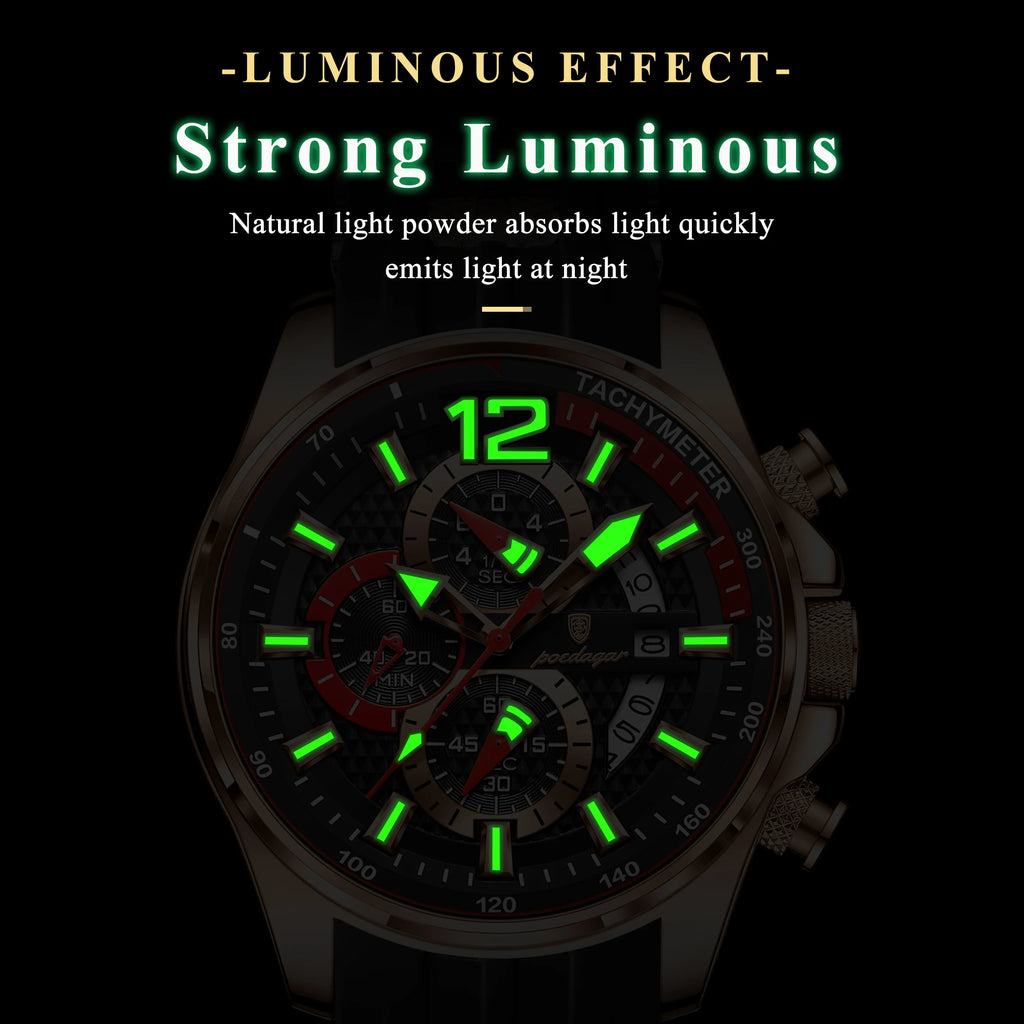 Poedagar 898 Men Sports Watch Chronograph Quartz Wristwatch Silicone Strap Trendy Reloj Luminous Waterproof Watch for Men
