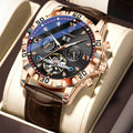 Poedagar 1418 Luxury Automatic Men's Mechanical Watch Gold-Tone Leather Hollow Tourbillon Waterproof Luminous Wristwatch for Men