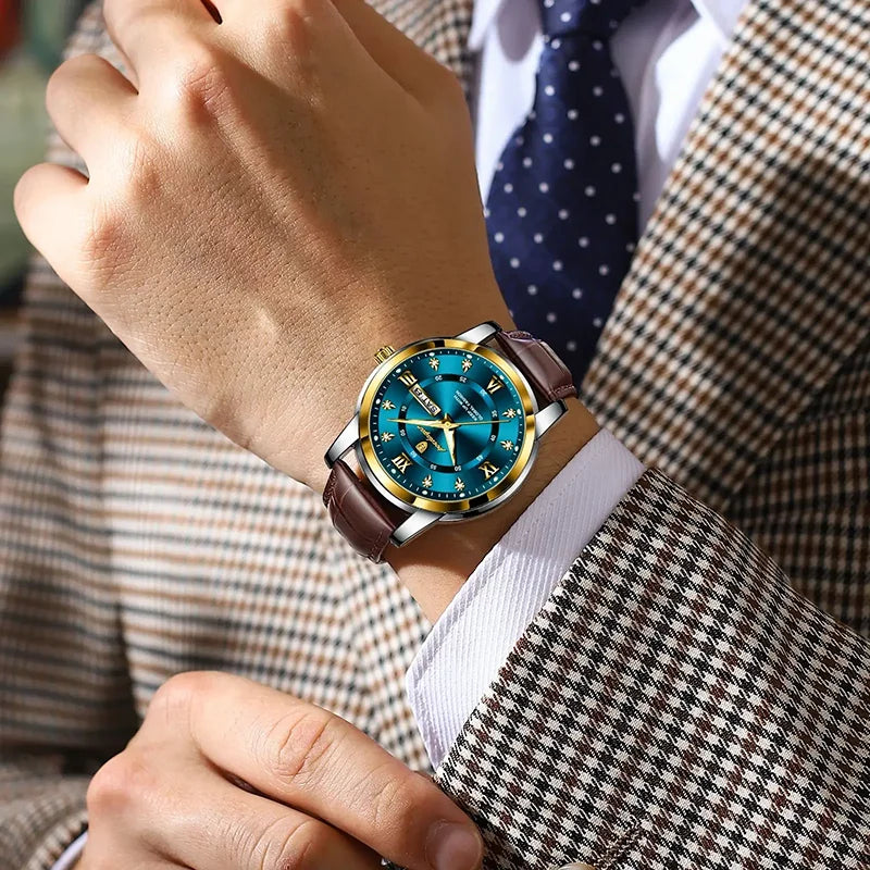 Poedagar 936 Wholesale High Quality Leather Men's Wrist Watch Waterproof Luminous Quartz Watches for Men