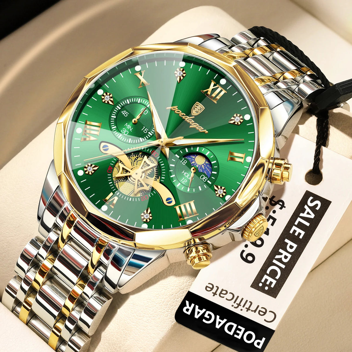 Poedagar 938 Men's Luxury Stainless Steel Chronograph Quartz Watch Waterproof Luminous with 42mm Alloy Dial Watch for Men