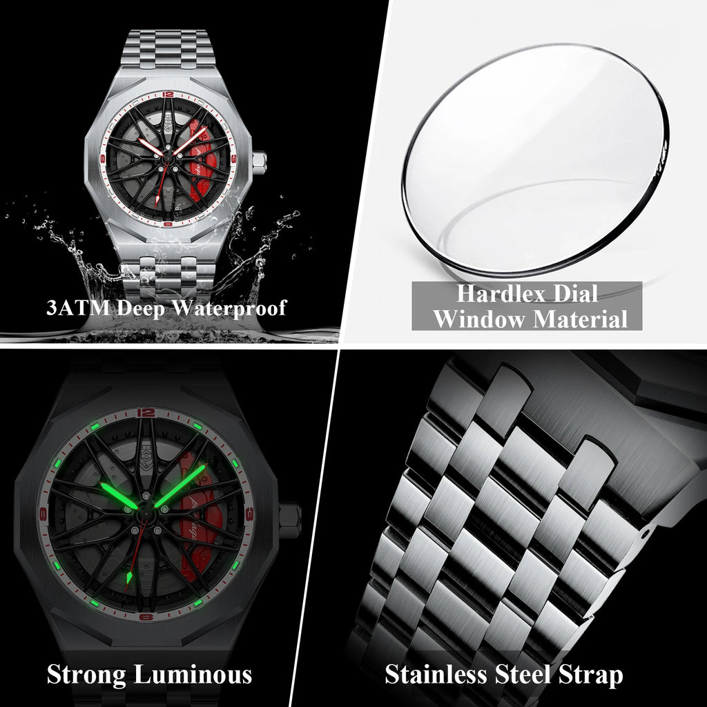 Poedagar 809 Trendy Men's Watch Unique Wheel Rotating Design Waterproof Luminous Stainless Steel Quartz Watches for Men Montres