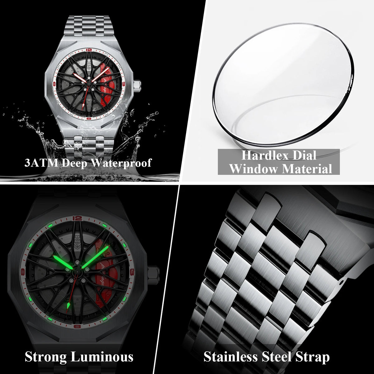 Poedagar 809 Trendy Men's Watch Unique Wheel Rotating Design Waterproof Luminous Stainless Steel Quartz Watches for Men Montres