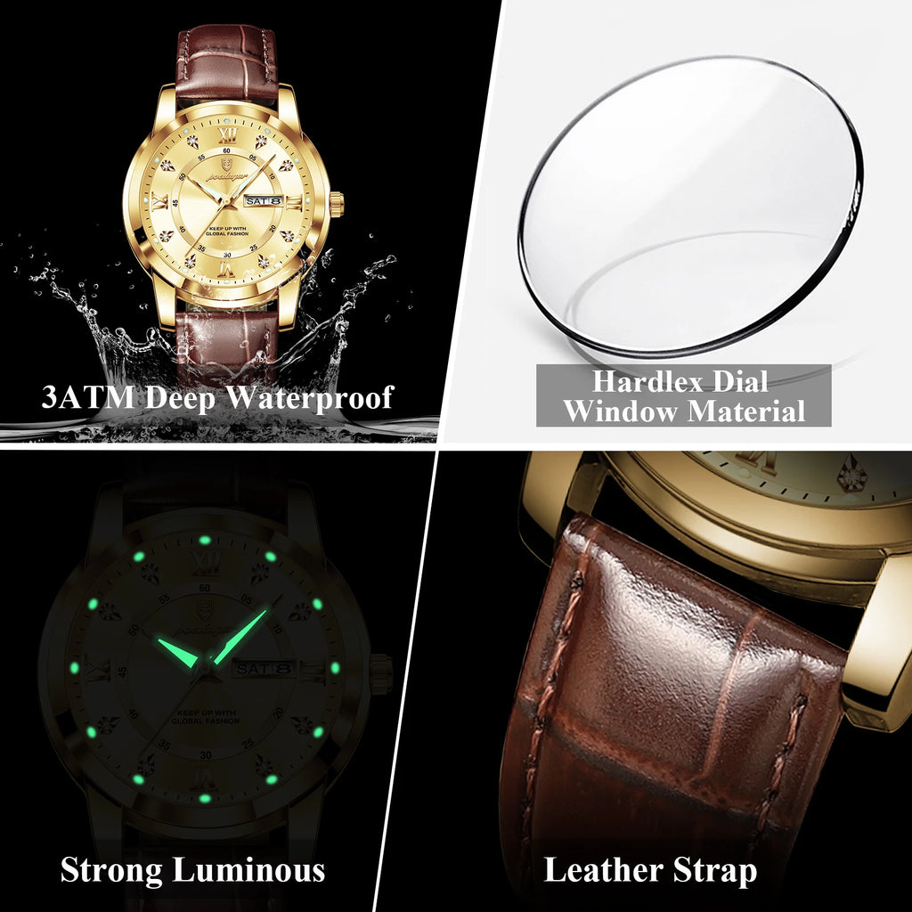 Poedagar 936 Watch for Men Luxury Leather Strap Men's Quartz Watches Waterproof Luminous Classic Vintage Reloj Watches for Men