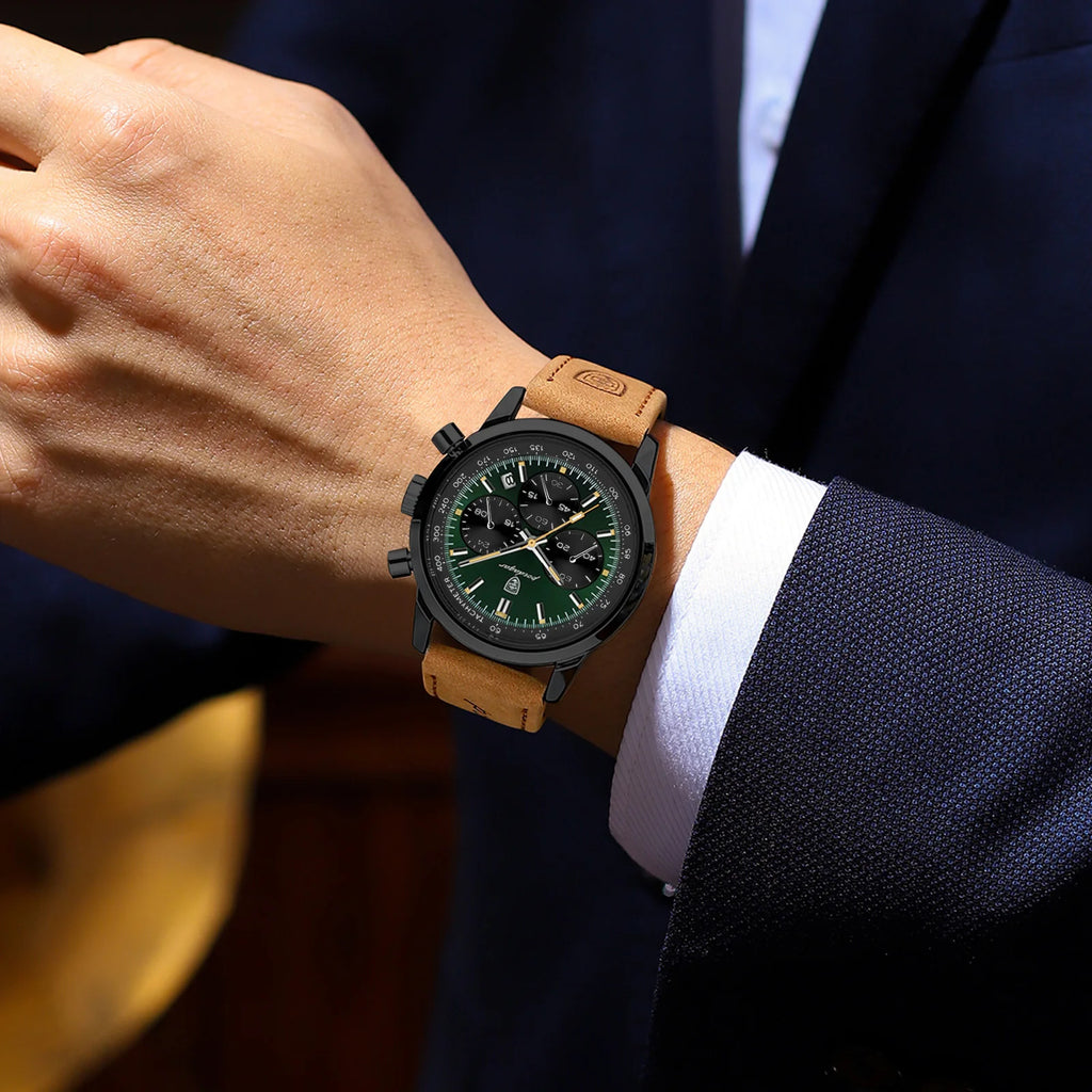 Poedagar 921 Luxury Men's Watch Chronograph Leather Strap Reloj Waterproof Luminous Fashion Sports Quartz Watches for Men