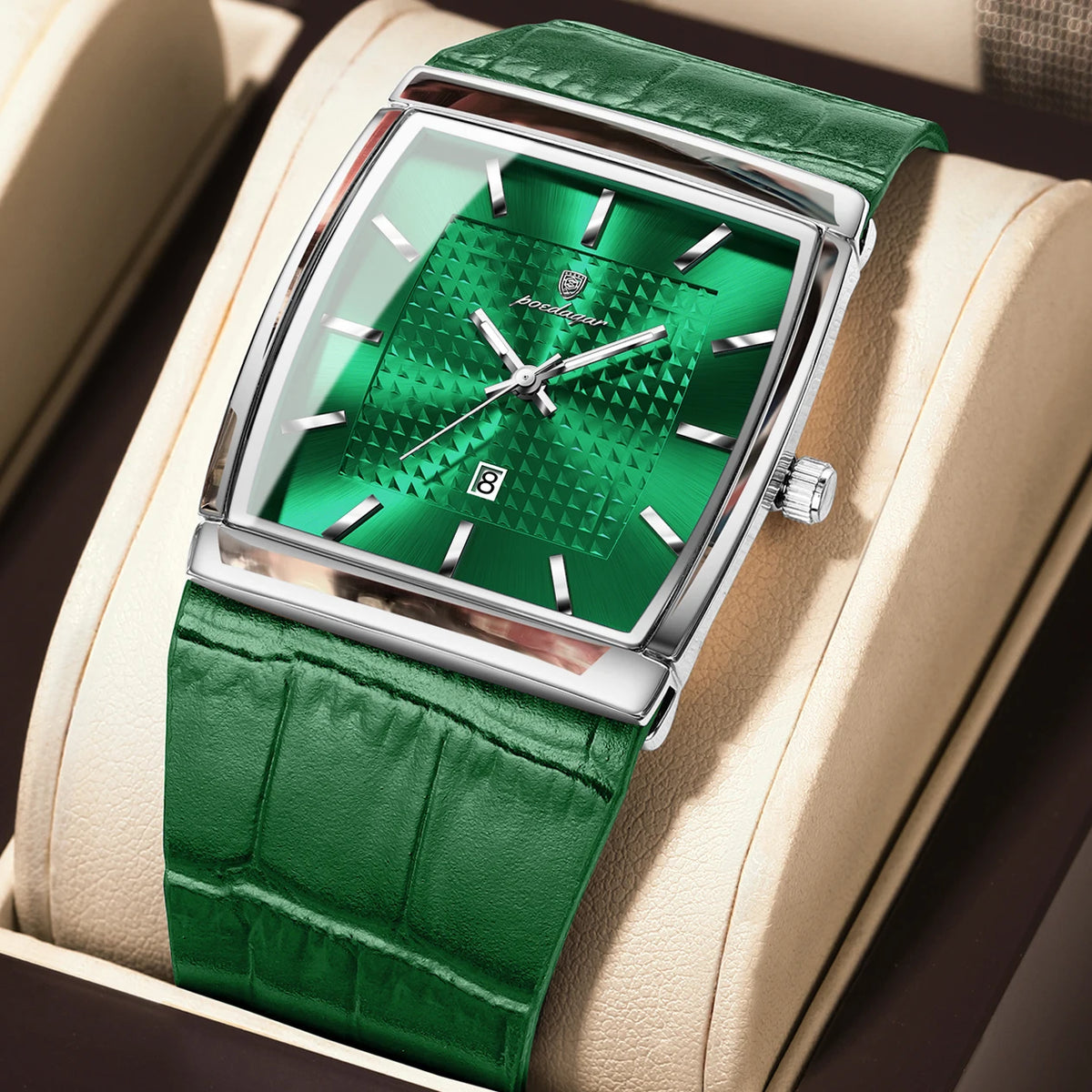 Poedagar 885 Men's Leather Quartz Watch Luminous Date Display Waterproof Luxury Fashion Watch Square Watch for Men