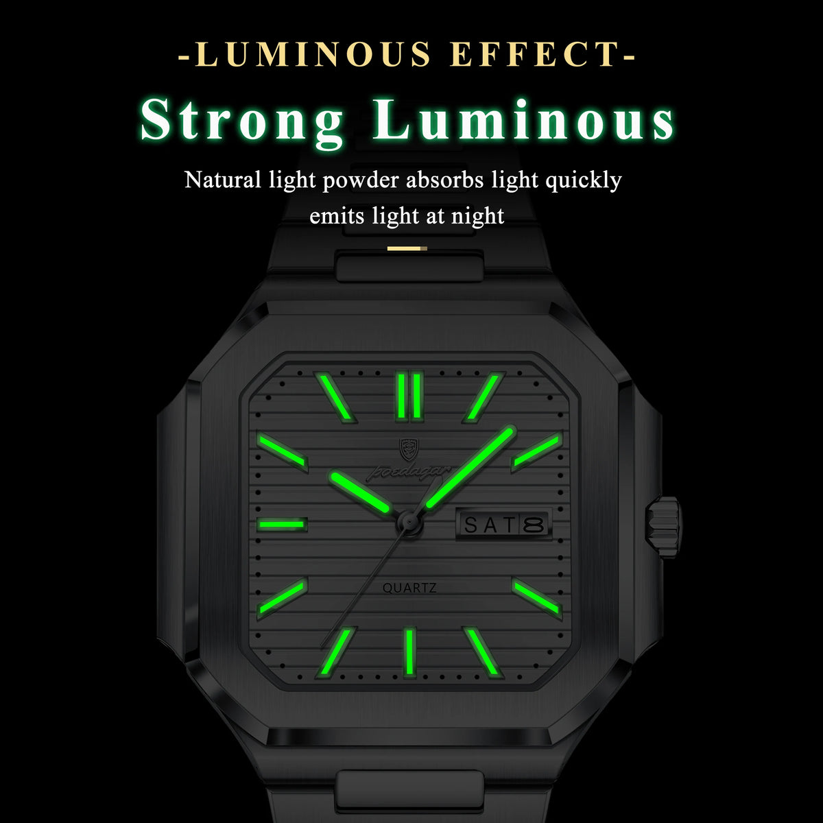 Poedagar 672 Men's Watch Luxury Business Stainless Steel Quartz Wristwatch Square Case Waterproof Luminous DateWatch for Men