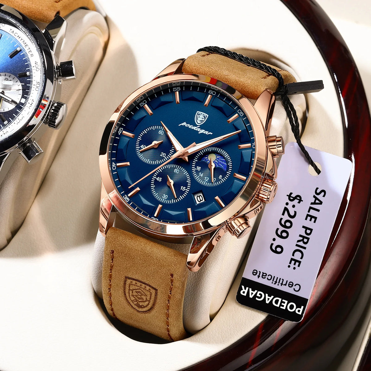 Poedagar Luxury Sports Leather Mens Watch Waterproof Luminous Quartz Watches Chronograph Watches for Men