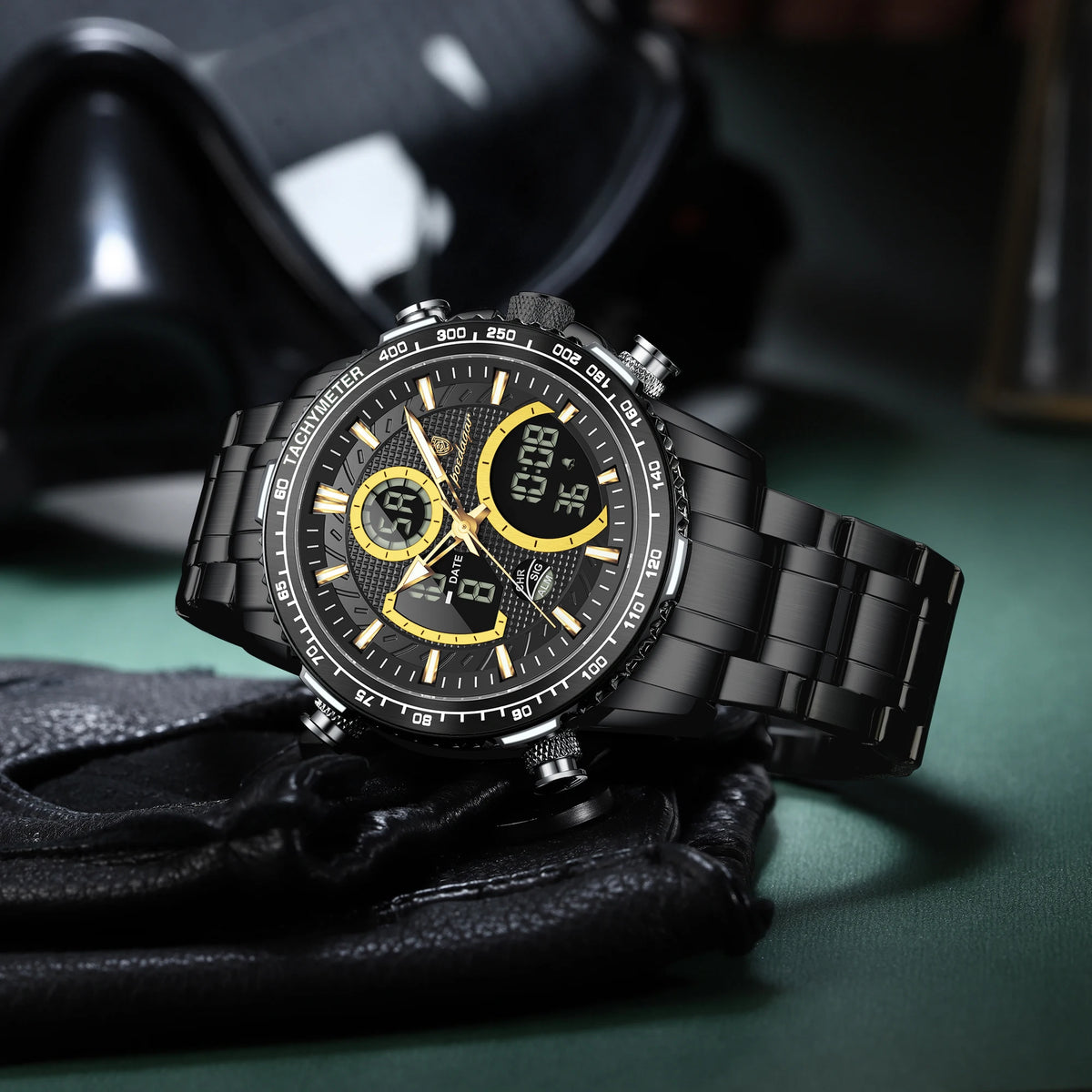Poedagar E127 Luxury Men's Analog-Digital Watch Luminous Waterproof Dual Display Montre Homme Stainless Steel Quartz Watches