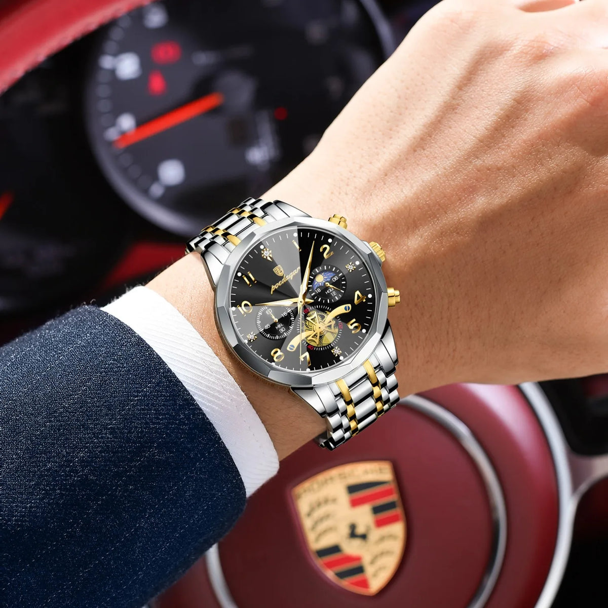 Poedagar 939 Luxury Men's Quartz Watch Stainless Steel Chronograph Watch for Men Luminous Waterproof Business Reloj Hombre
