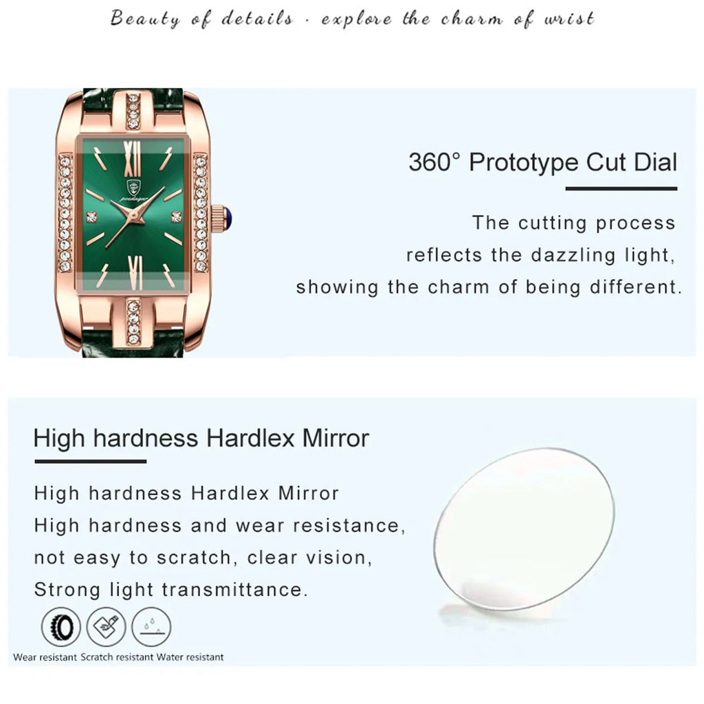 Poedagar Green square Ladies Watches Waterproof Watch Women Luxury Diamond Quartz Watches for Women