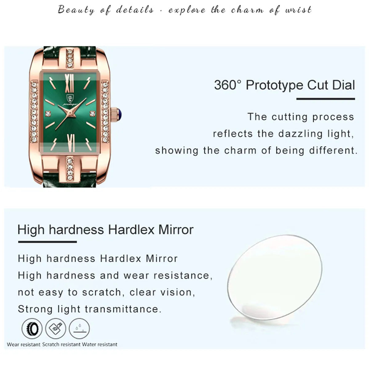 Poedagar Green square Ladies Watches Waterproof Watch Women Luxury Diamond Quartz Watches for Women