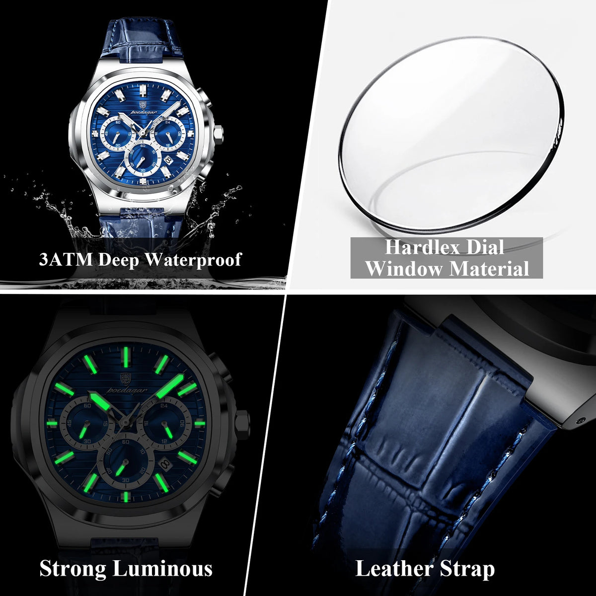 Poedagar 834 Luxury Quartz Watch for Men Leather Strap Waterproof Chronograph Wrist Watch Wholesale