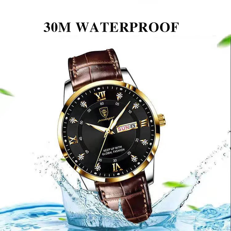Poedagar Watch for Men Fashion Quartz Watches Diamond Leather Watches Men Wrist Waterproof Luminous Calendar Relojes Hombre