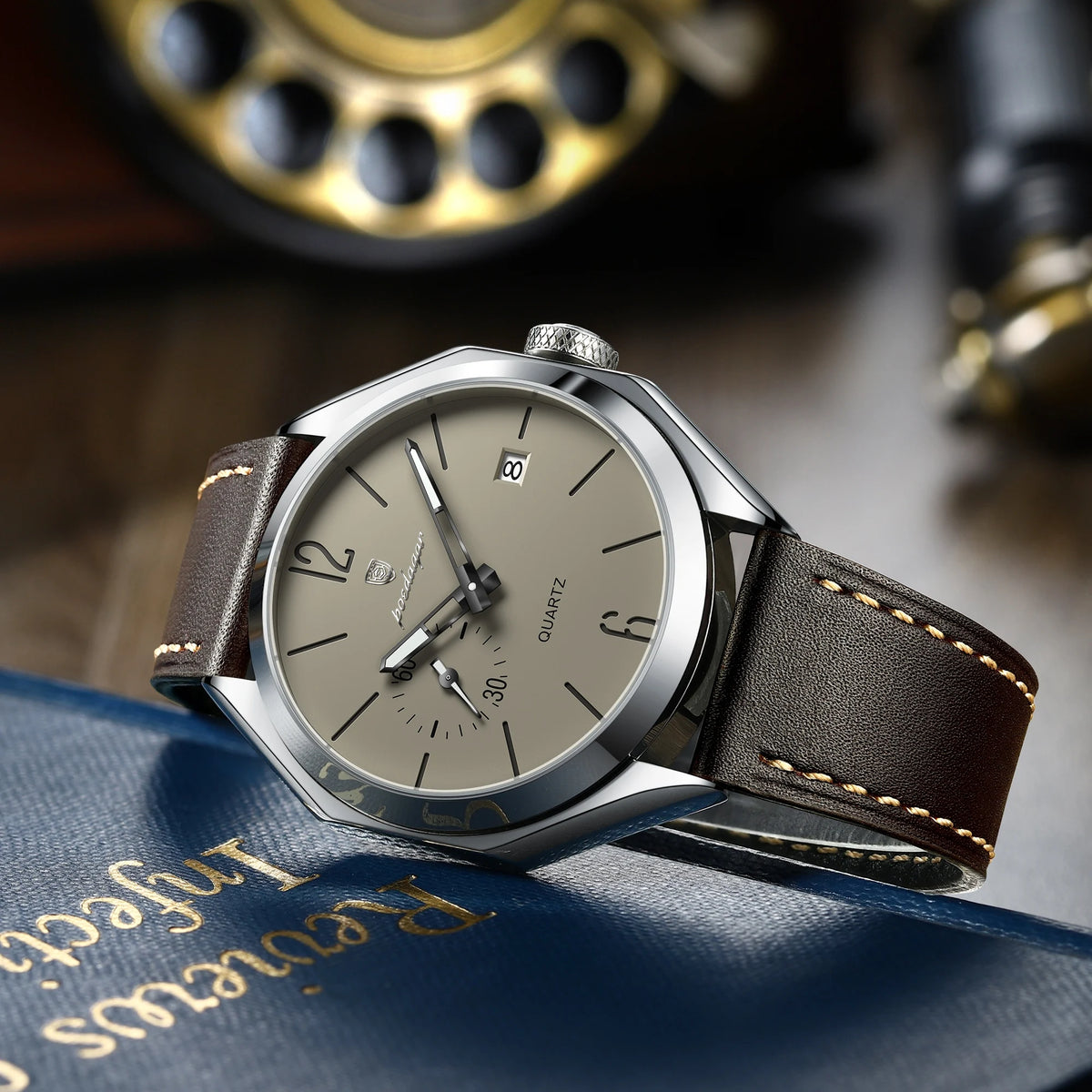 POEDAGAR 689 Men Quartz Watch Luxury Geometric Dial Leather Strap Waterproof Casual Wrist Watch Wholesale