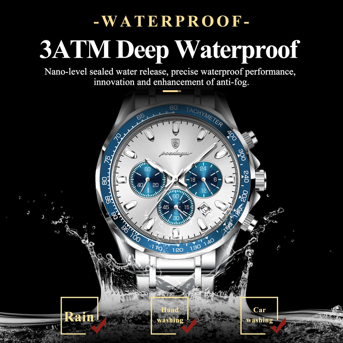 Poedagar 815 Luxury Men Watches Fashion Chronograph Date Reloj Hombre Stainless Steel Band Waterproof Business Watch for Men