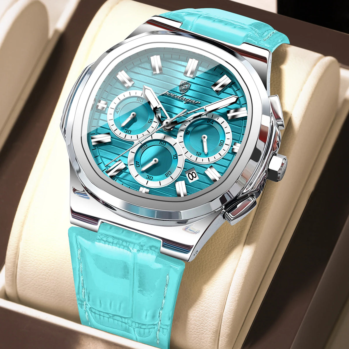 Poedagar 834 Luxury Mens Quartz Watch Wholesale Relogio Masculino Waterproof Luminous Leather Strap Chronograph Daily wear