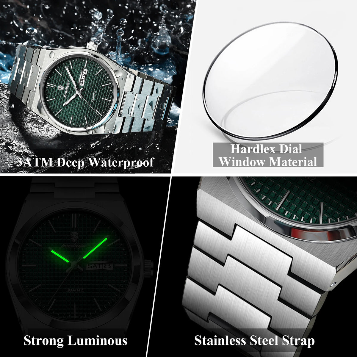 Poedagar 821 Men Watch Luxury Date Quartz Wristwatch Stainless Steel Montre Homme Luminous Waterproof Watch for Men Wholesale