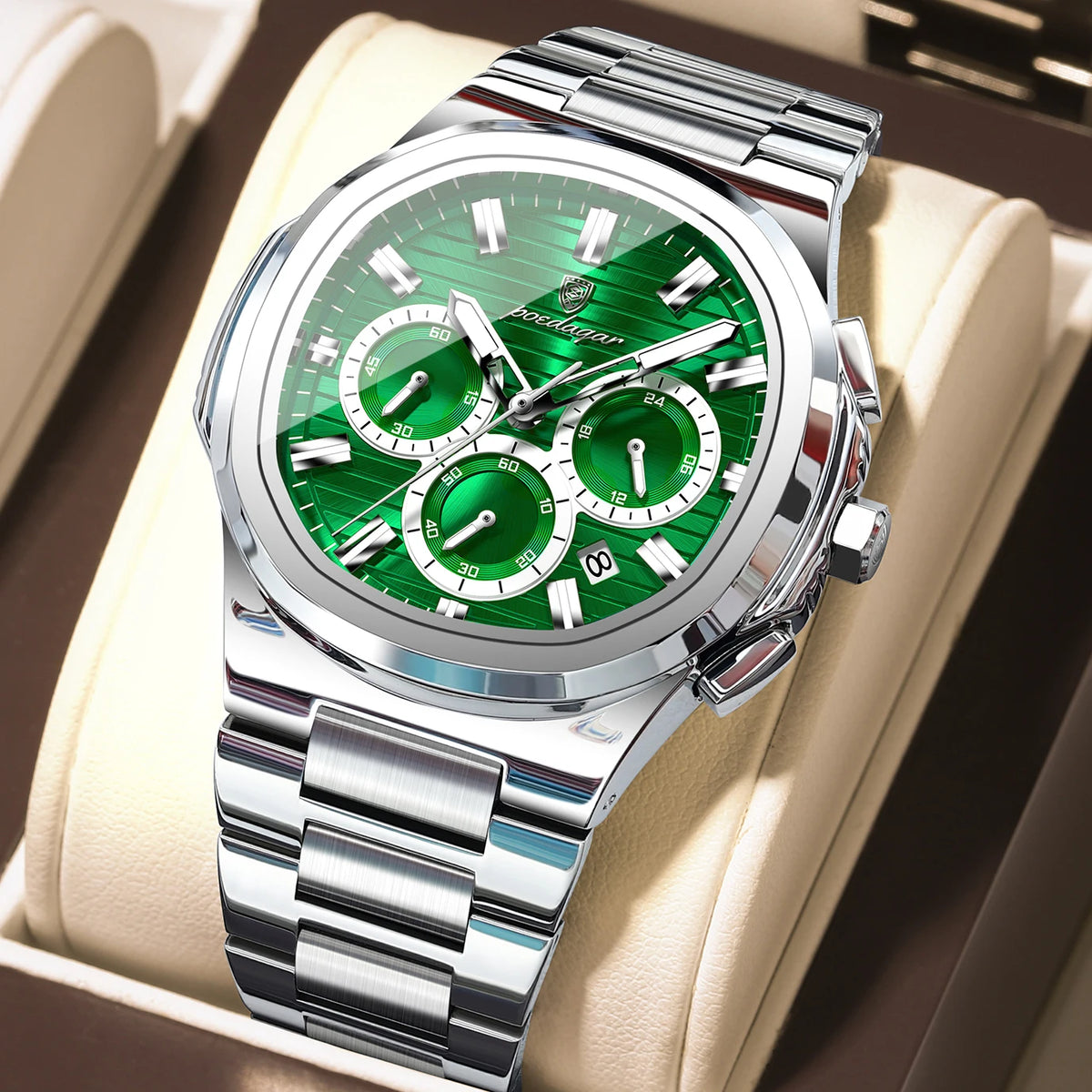 Poedagar 834 Stainless Steel Waterproof Luminous Men Quartz Watch Business Chronograph Watch for Men