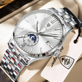 Poedagar 854 Mens Watch Luxury Stainless Steel Moon Phase Wristwatch Montre Homme Calendar Waterproof Business Watch for Men