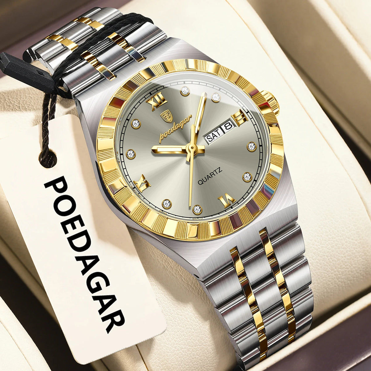 Poedagar Female Luxury Original Luminous Waterproof Week Date Wristwatch Stainless Steel Women Quartz Ladies Watch