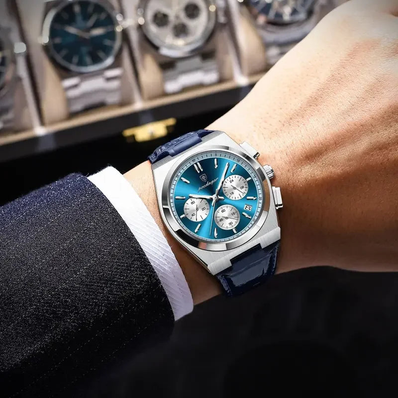 Poedagar 970 Luxury Men's Watches Leather Strap Waterproof Luminous Quartz Watch Montre Homme Casual Chronograph Watch for Men