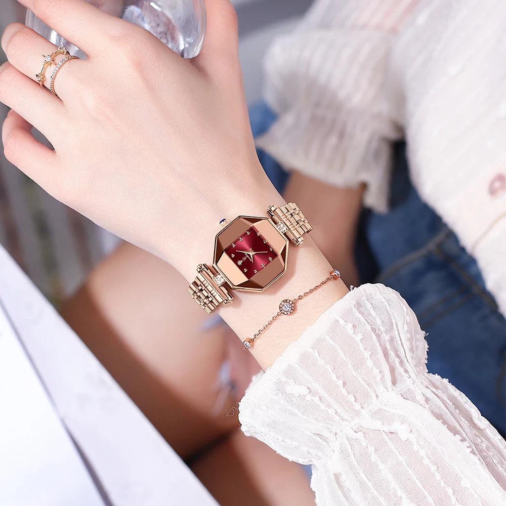 Poedagar Elegant Watches Women Wrist Diamond Quartz Watches Rose Gold Stainless Steel Ladies Watch Waterproof Factory Wholesale