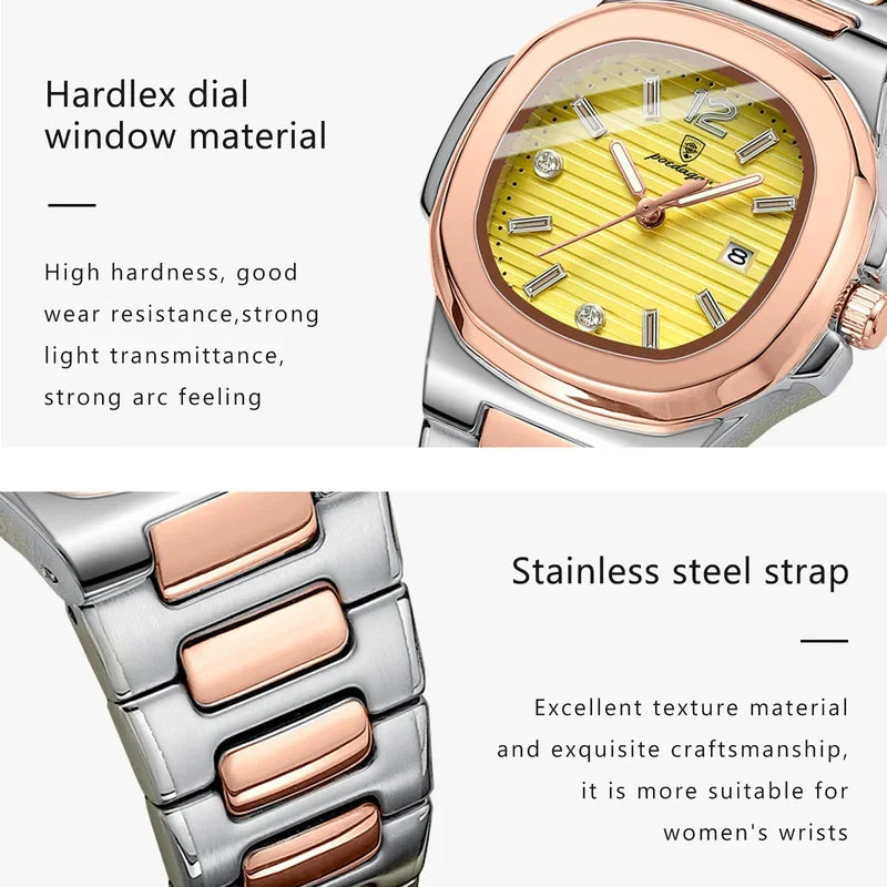 Poedagar Factory Wholesale Montre Female Square Stainless Steel Ladies Quartz Watches Waterproof Luminous Date Watch for Women
