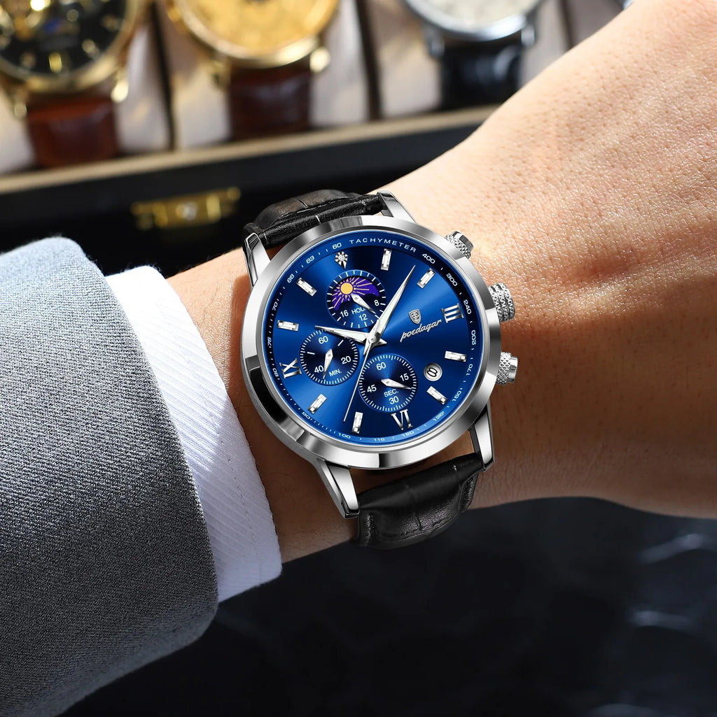 Poedagar 882 Men Business Watch Luxury Leather Strap Montre Waterproof Luminous Date Reloj Chronograph Quartz Wristwatch for Men
