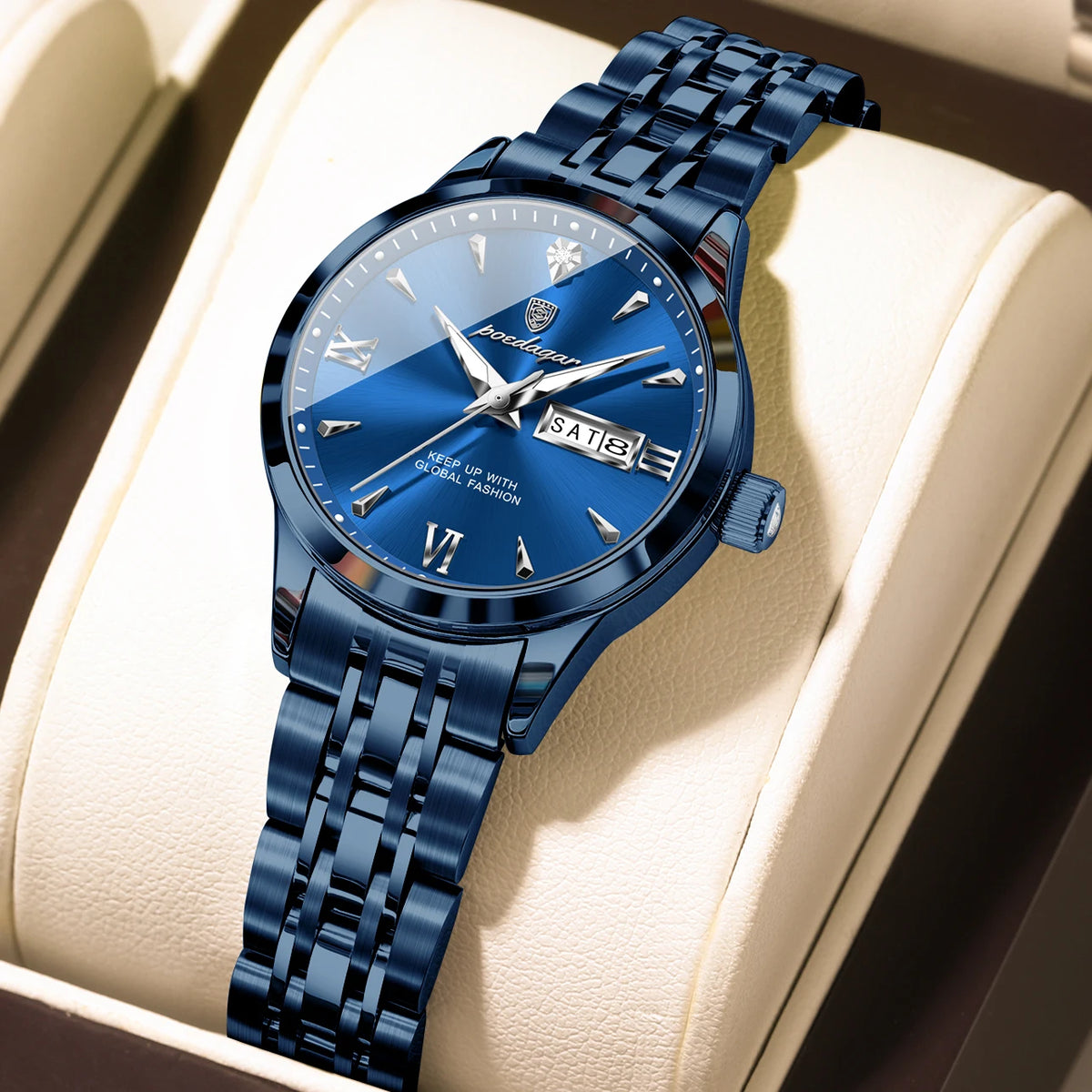 Poedagar 504 Fashion 3ATM Waterproof Luminous Hands Lady Watch Alloy Case Stainless Steel Bracelet Watch for Women
