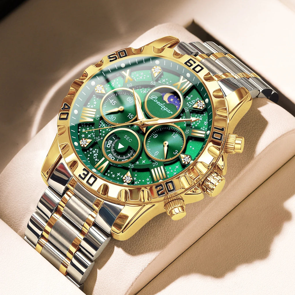 Poedagar Hot Sale Wristwatch Stainless Steel Chronograph Men Quartz Watch Waterproof Luminous Watch for Men