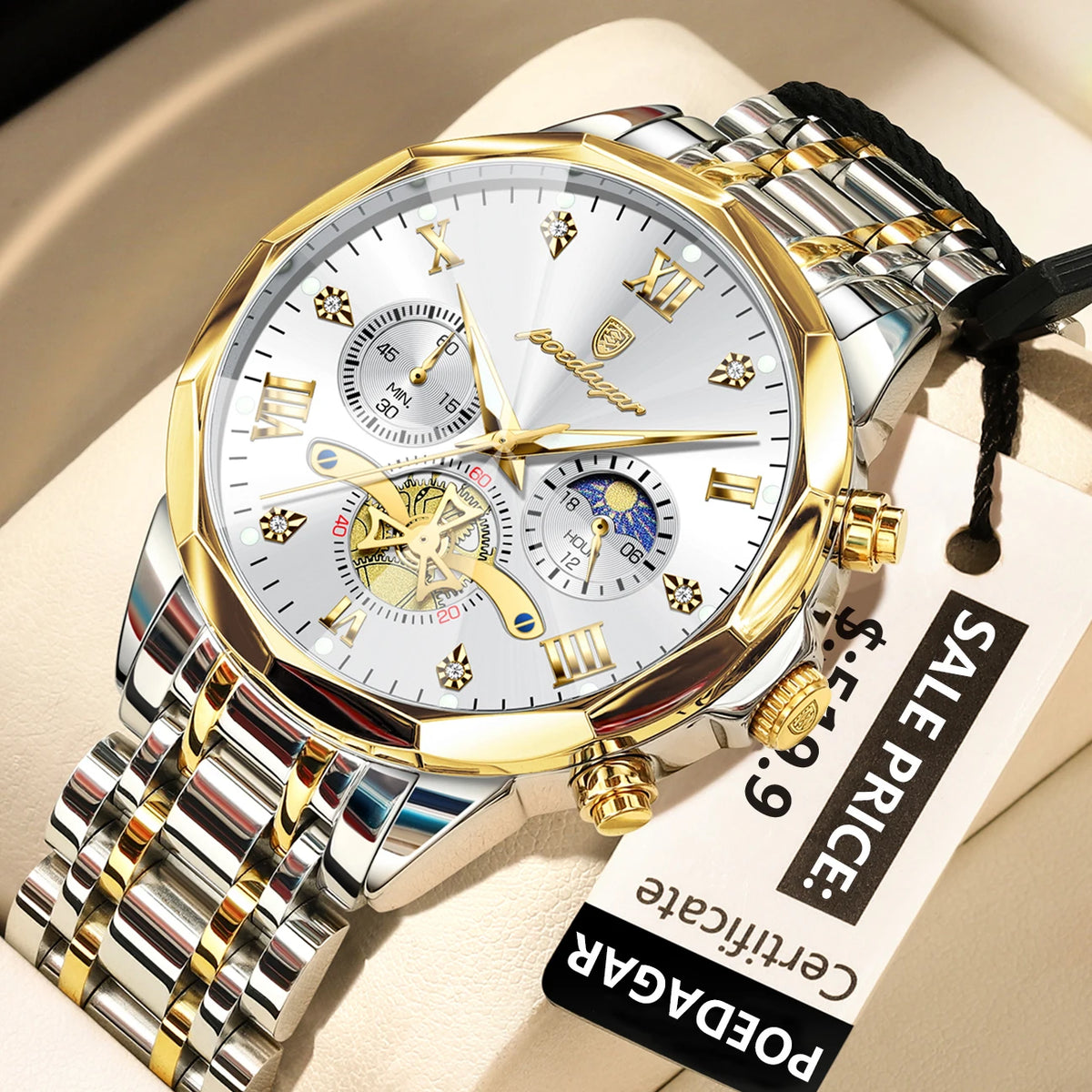 Poedagar 938 Men's Luxury Watch Business Stainless Steel Chronograph Quartz Wristwatch Waterproof Luminous Watch for Men Montre