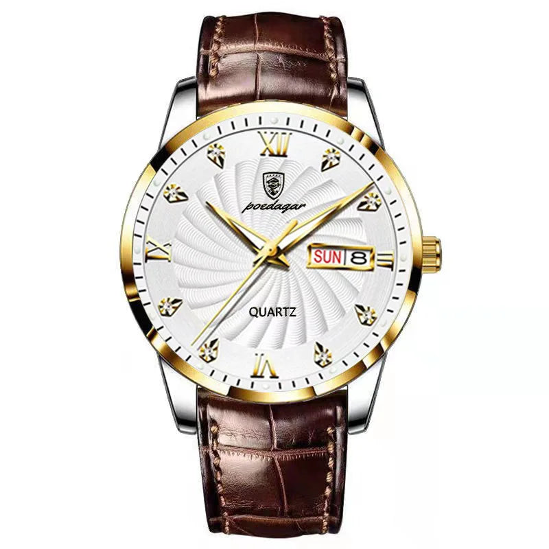 Poedagar Fashion Business Men Watches Wrist Leather Quartz Watches Waterproof Calendar Watch for Men Wholesale Relojes