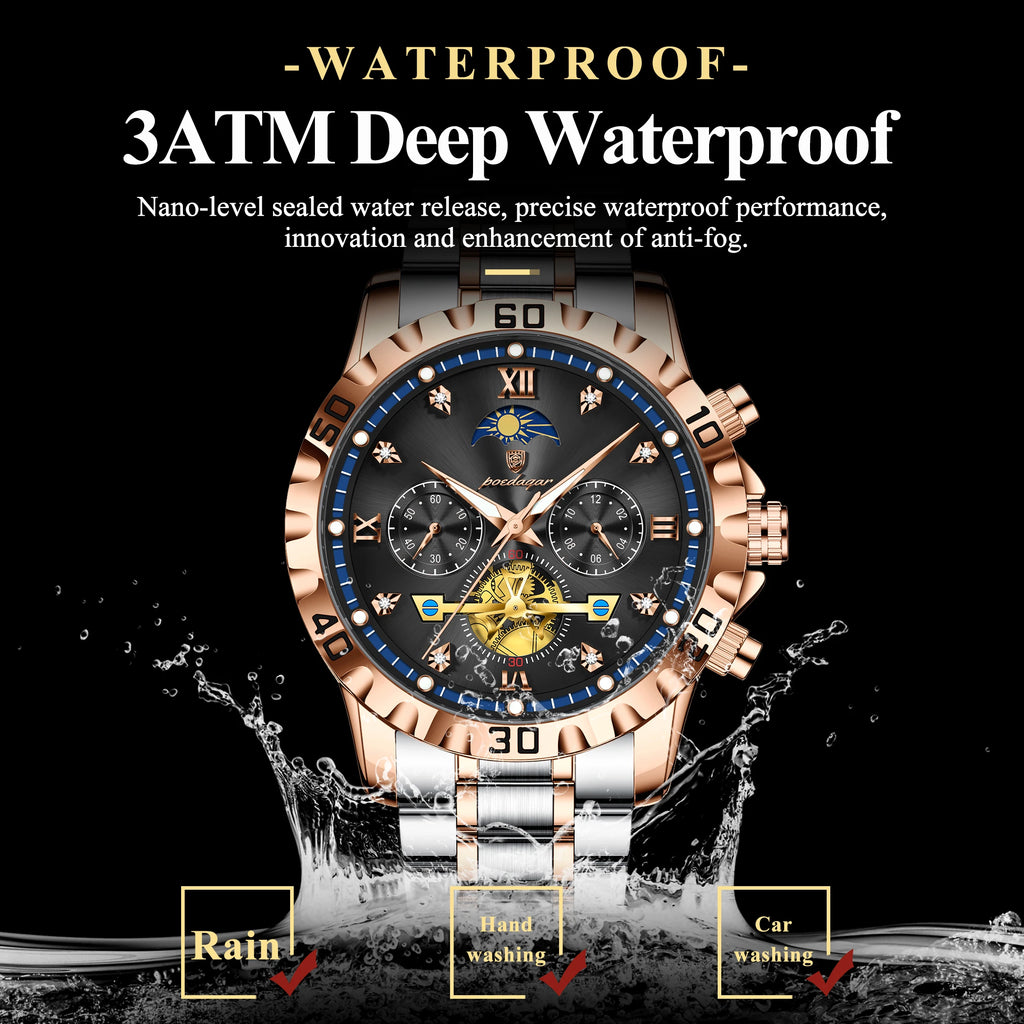 Poedagar 634 Luxury Men's Watch Stainless Steel Waterproof Quartz Watches Luminous Chronograph Wristwatch for Business Orologio
