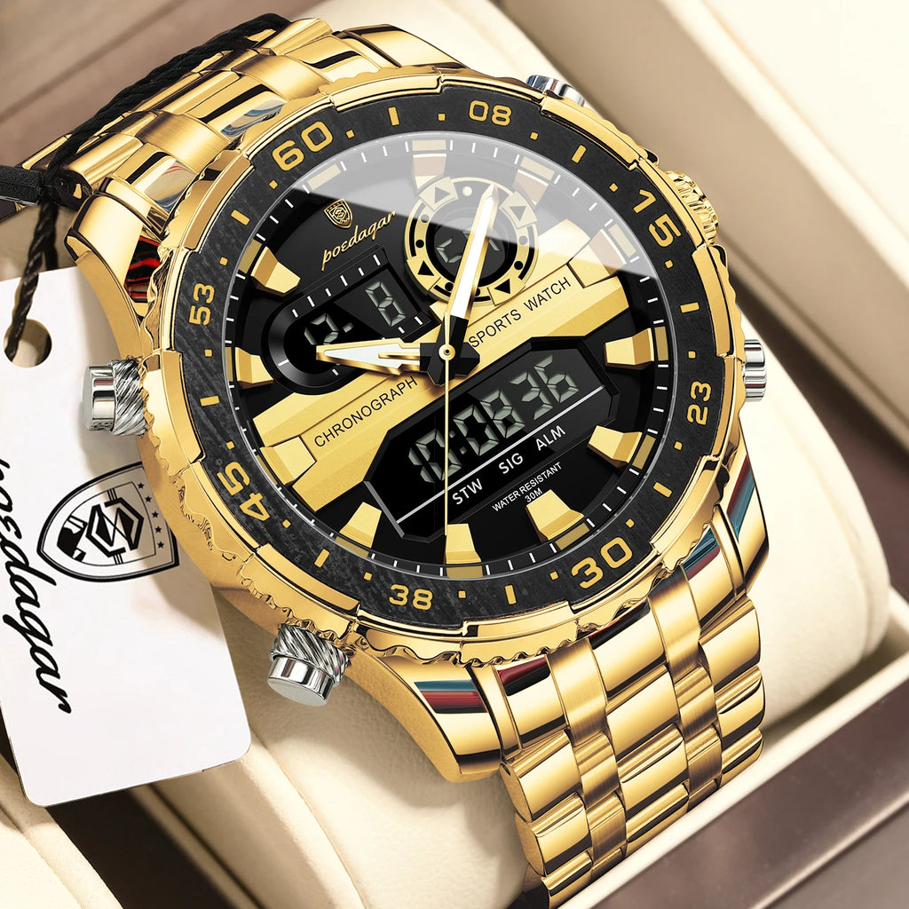 Poedagar E122 Men Watch LED Display Digital Chronograph Stainless Steel Alarm Luminous 3ATM Waterproof Factory Direct Sale Reloj