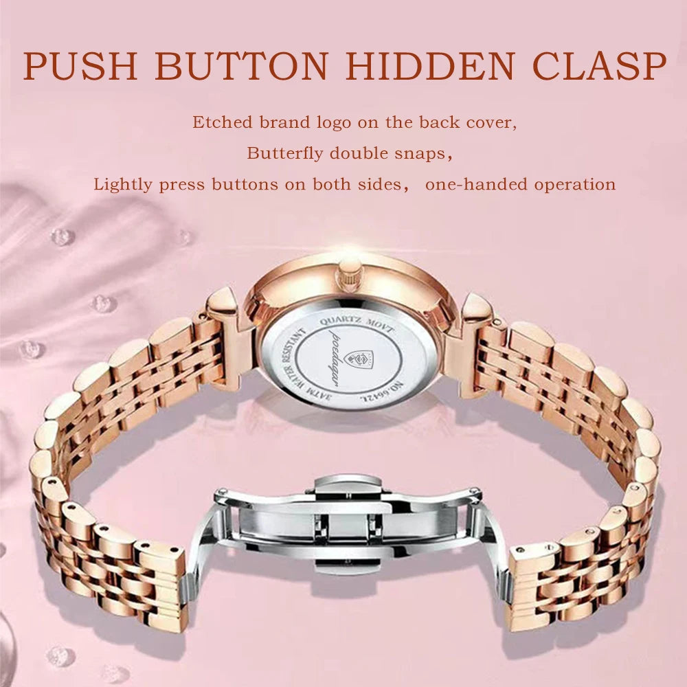 Poedagar Strap Wristwatch Luxury Diamond Stainless Steel Quartz Watches Waterproof Calendar Ladies Watch Clock for Women