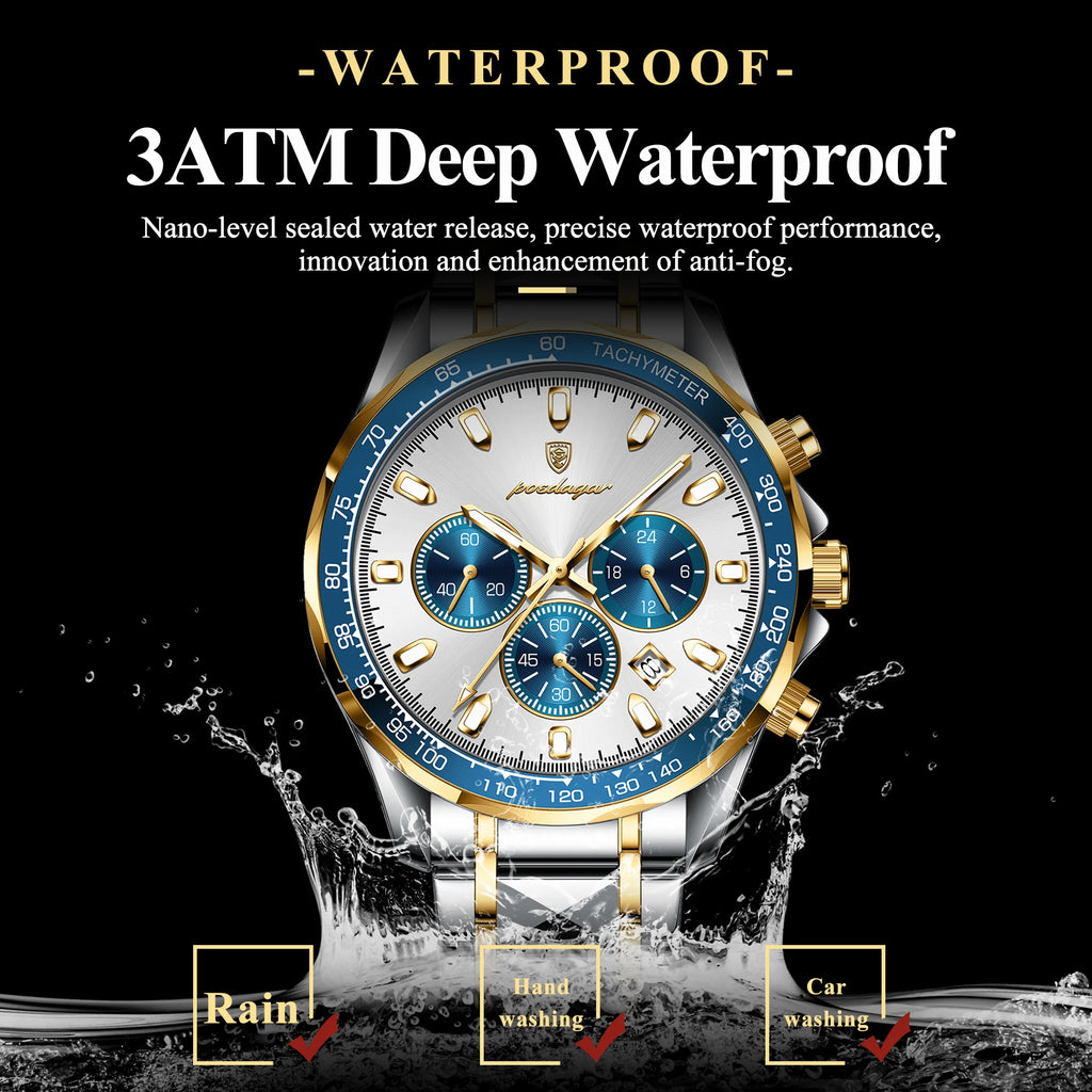 Poedagar 815 Luxury Men Watches Business Chronograph Stainless Steel Luminous Waterproof Sport Montre Quartz Watch for Men