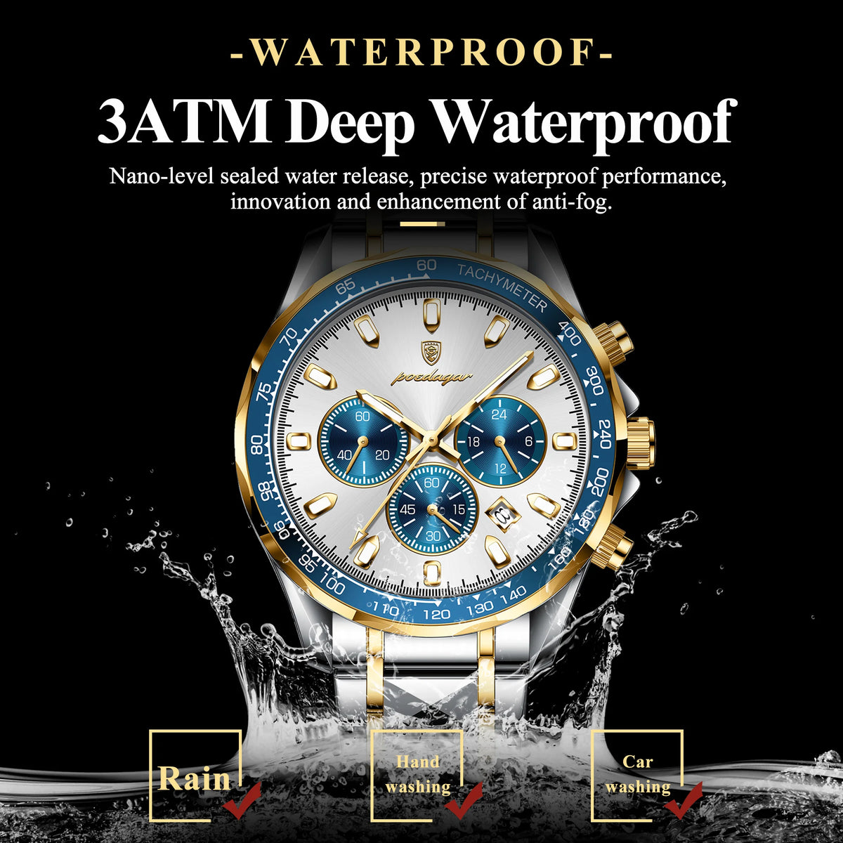 Poedagar 815 Luxury Men Watches Business Chronograph Stainless Steel Luminous Waterproof Sport Montre Quartz Watch for Men
