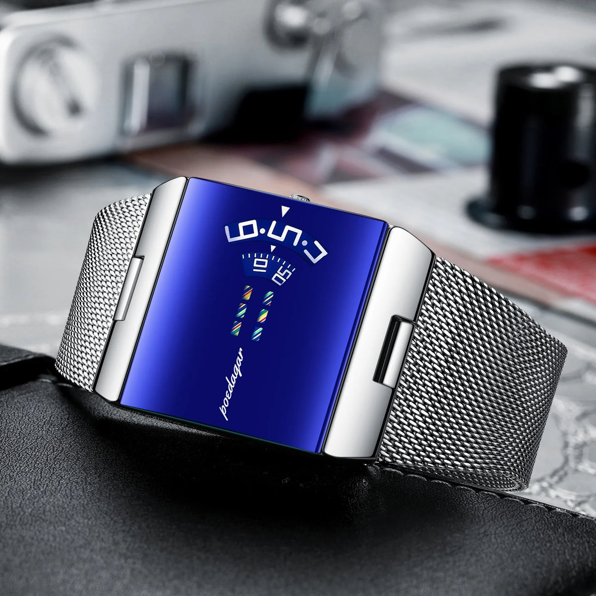 Poedagar 857 Luxury Men's Watch Square Stainless Steel Mesh Strap Quartz Watch Montre Homme Waterproof Wristwatch for Men