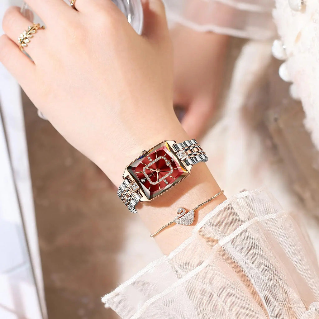 Poedagar Luxury Diamond Rectangle Ladies Watches Waterproof Luminous Stainless Steel Bracelet Quartz Watch for Women