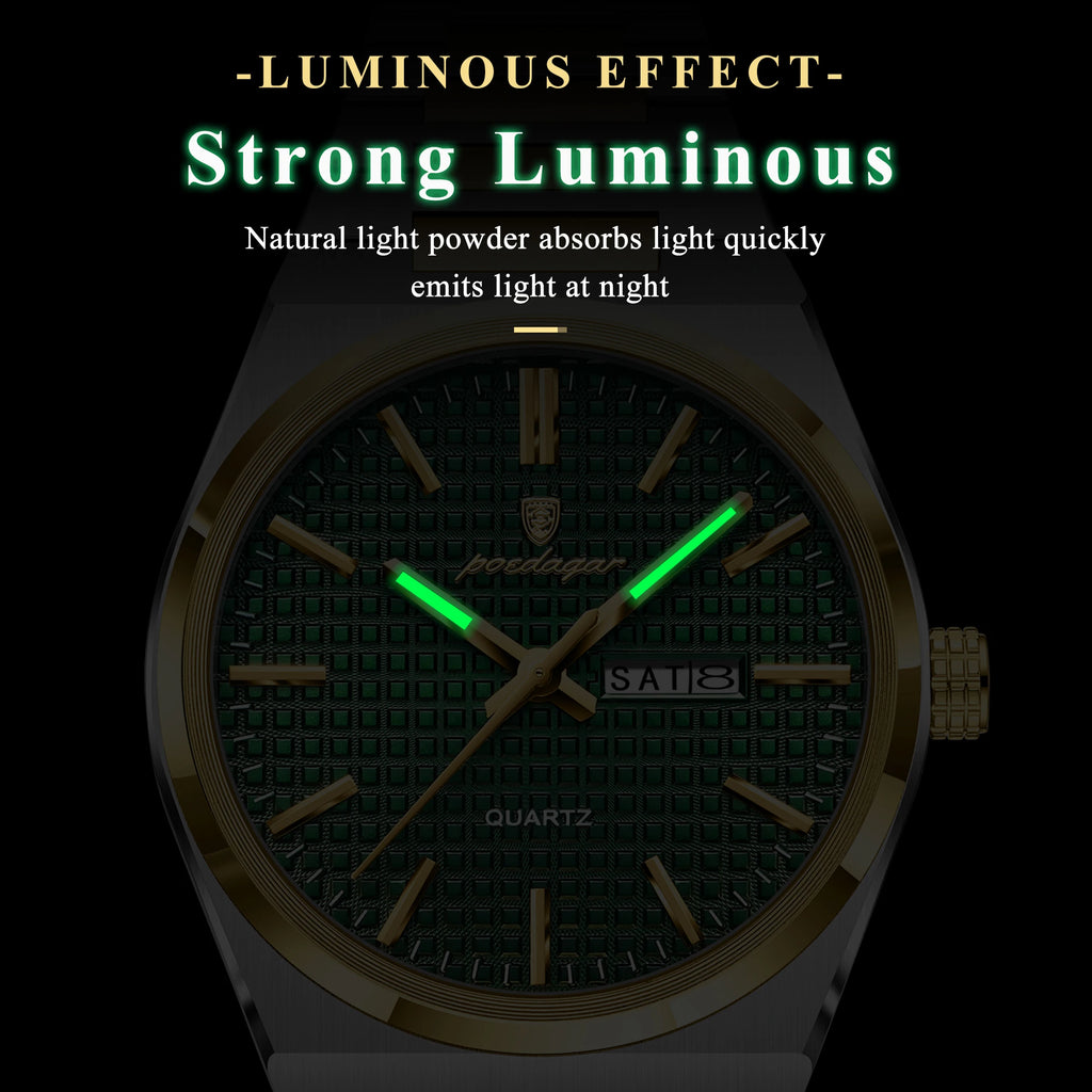 Poedagar Original High Quality Stainless Steel Wristwatch Waterproof Luminous Quartz Watch for Men