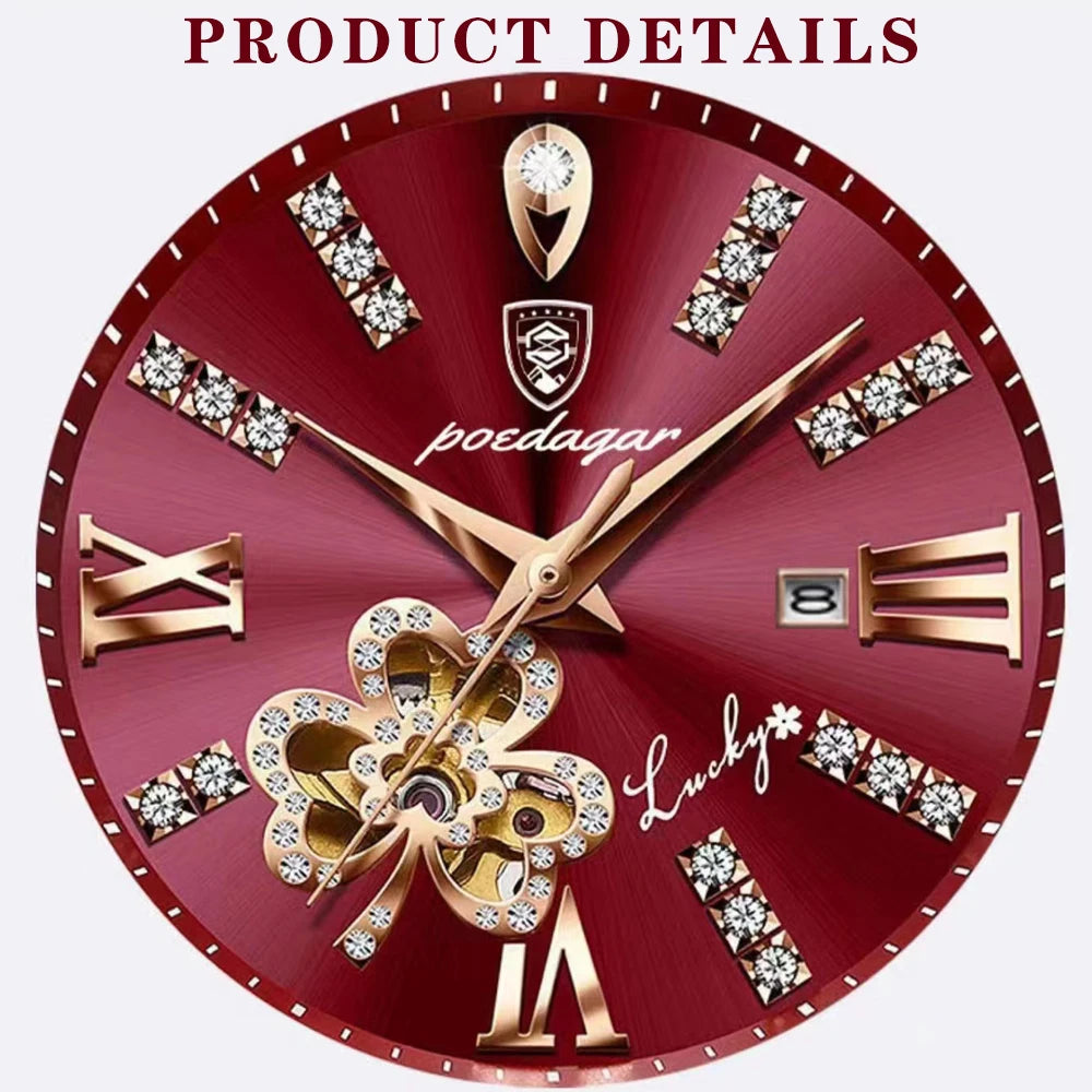Poedagar Fashion Luxury Diamond Quartz Wrist Watch Leather Hand Band Ladies Watches Waterproof Date Women Watch for Girls