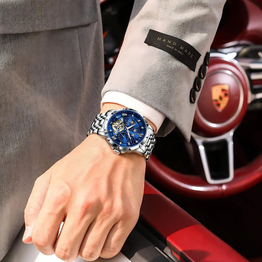 Poedagar 1420 Men's Waterproof Luminous Stainless Steel Strap Alloy Case Automatic Movement Mechanical Watch