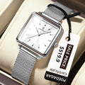 Poedagar Ladies Nordic Elegant Minimalist Square Quartz Watch Mesh Band 3ATM Waterproof Gift for Women Daily Factory Wholesale