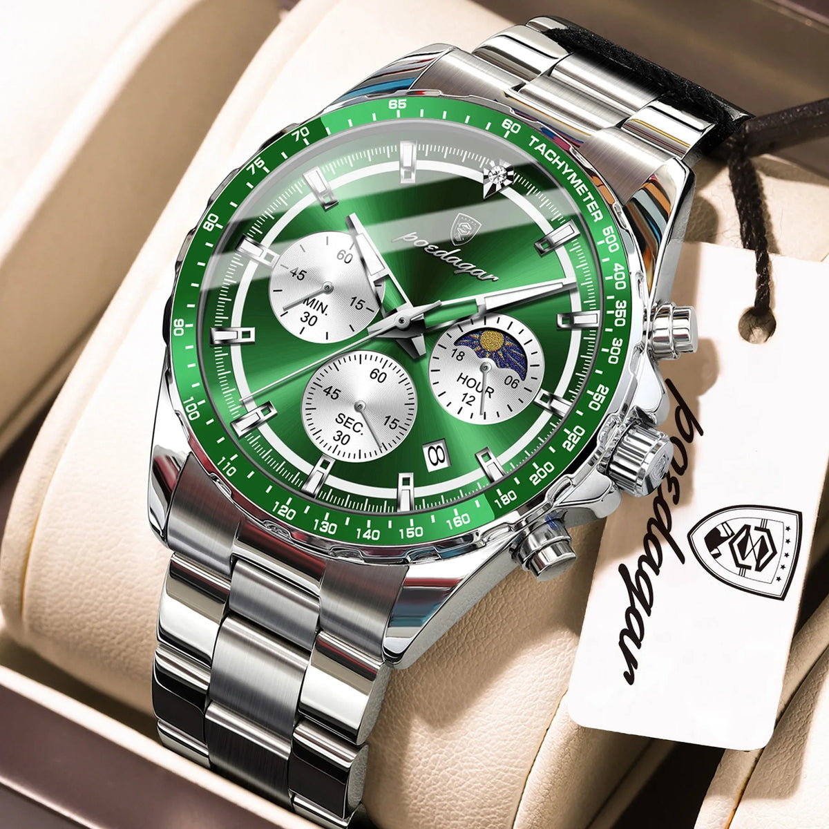 Watch for Men Luxury Poedagar 879 Original Chronograph Quartz Watches Date Waterproof Montre Luminous Stainless Steel Mens Watch